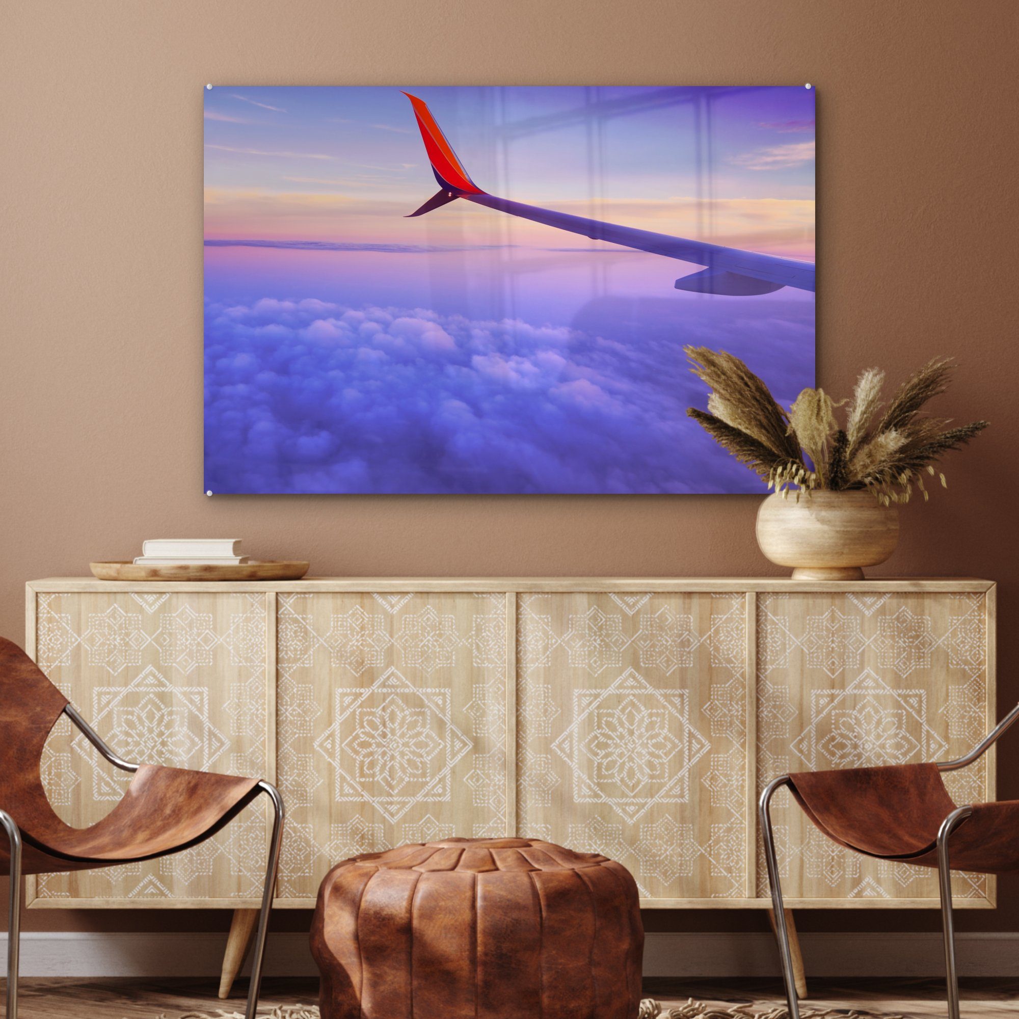 St), - Acrylglasbilder - (1 MuchoWow Wohnzimmer Flugzeug Schlafzimmer Acrylglasbild Wolken, & Flügel