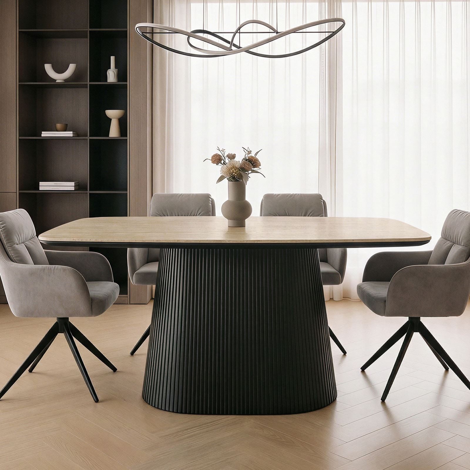 IDIMEX Esstisch GRANO, Esszimmertisch 180x90 cm Keramikplatte in Travertinoptik Beige/Schwarz
