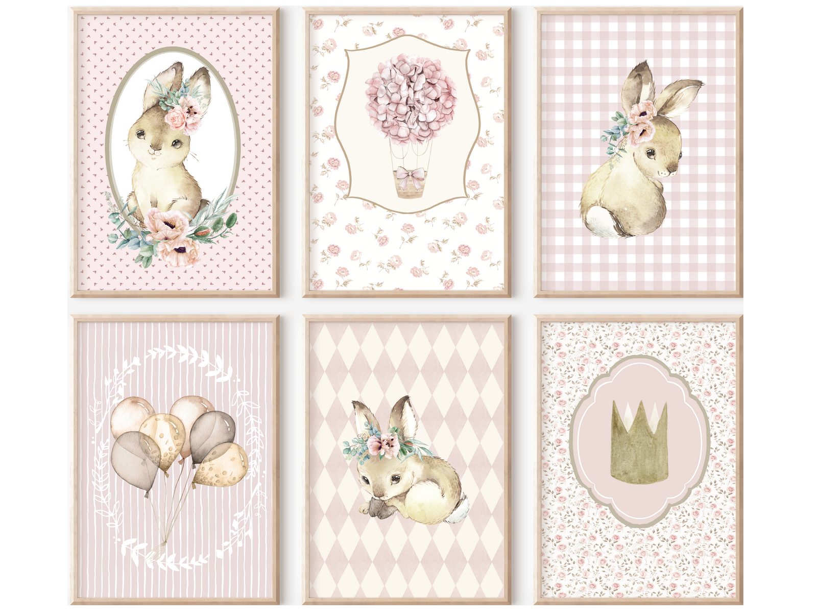 homestyle-accessoires Mehrteilige Bilder Kinderzimmer Bilderwand 6erSet Bilderset Babyzimmer HASEN, Hochformat, Künstlerpapier, ohne Rahmen