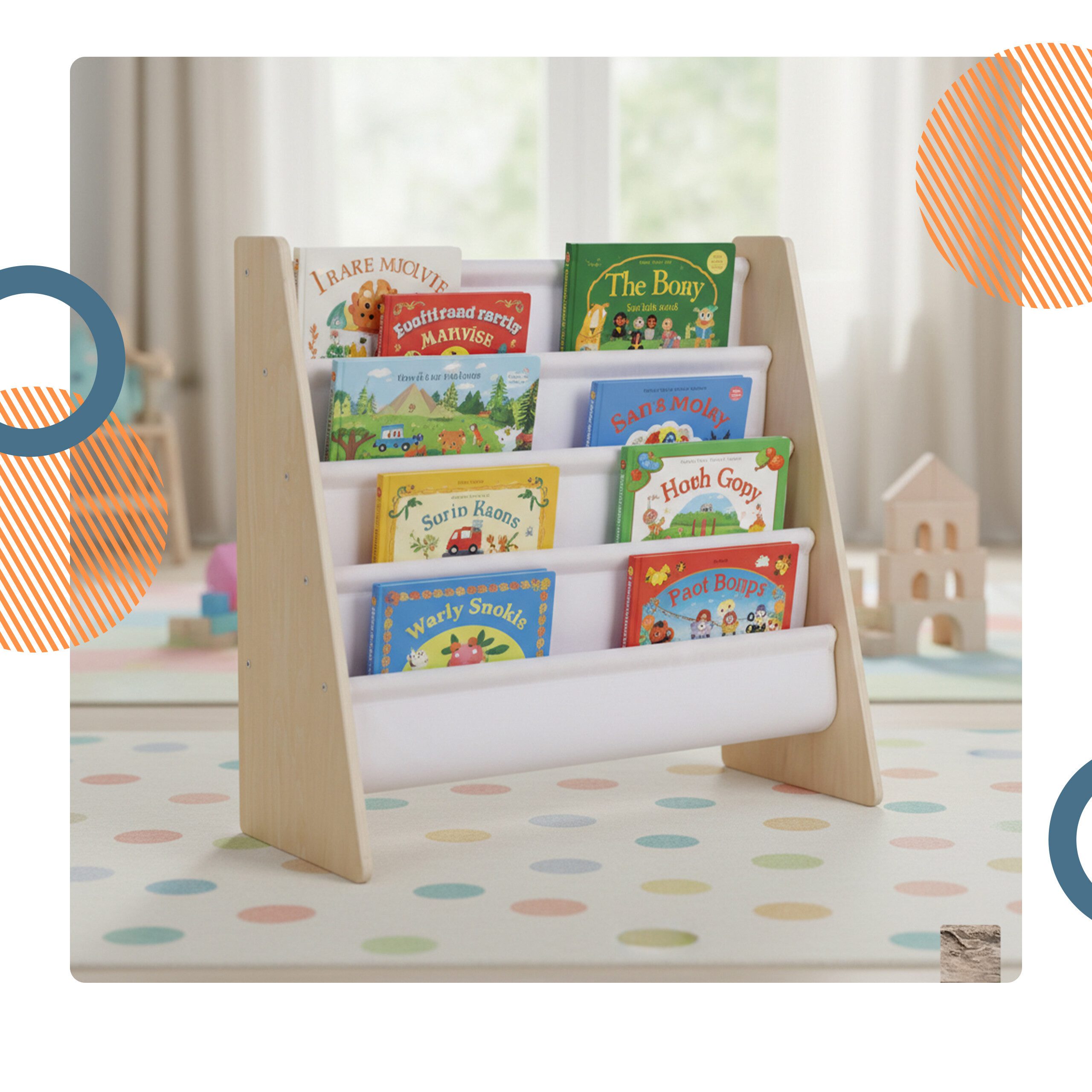 relaxdays Kinderregal Bücherregal Kinder 4 Stofftaschen, A