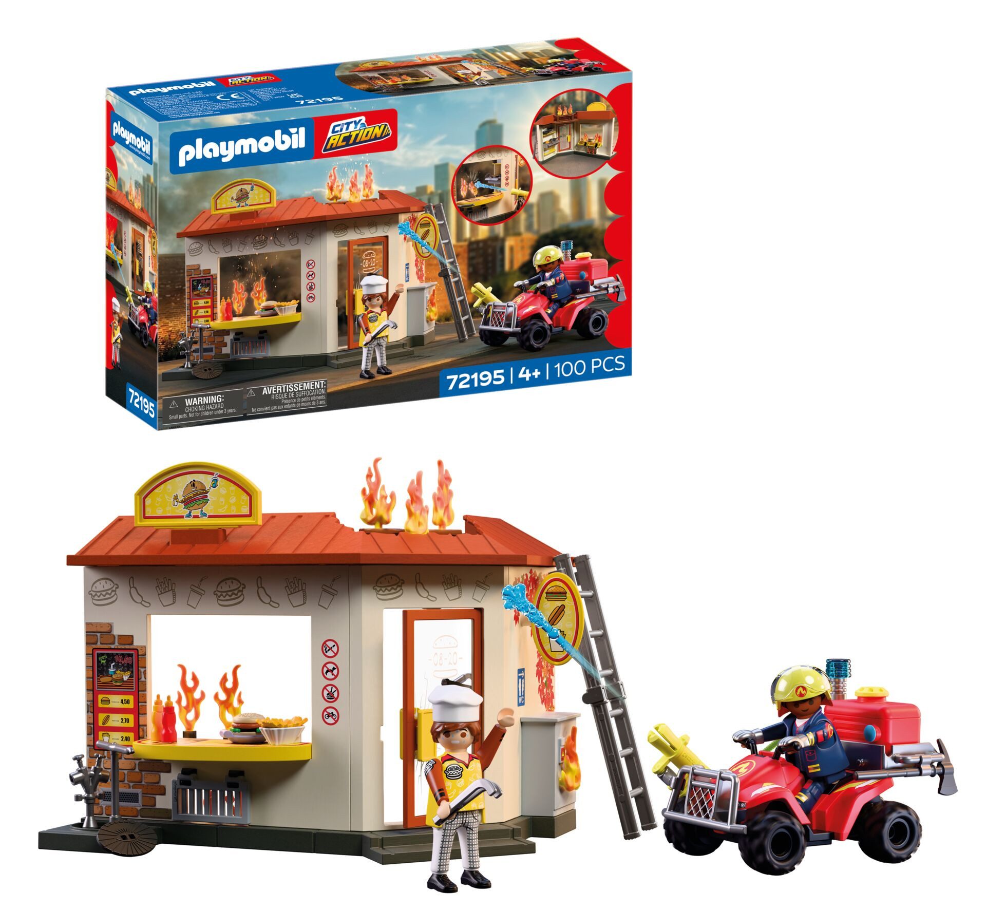 Playmobil® Feuerwehr-Quad mit Burger-Bude (72195), City Action Konstruktions-Spielset
