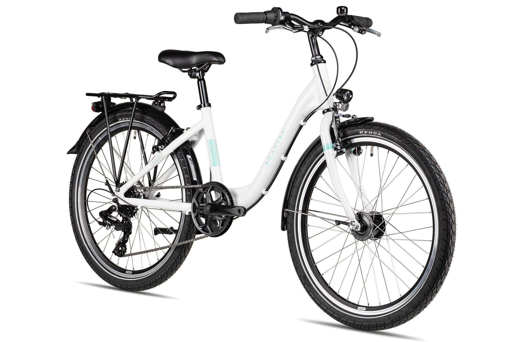 Maxim Kinderfahrrad Maxim Malia 24 8 Wave, 8 Gang Shimano Tourney RD-TX800 Schaltwerk, Kettenschaltung, Straßenausstattung weiß