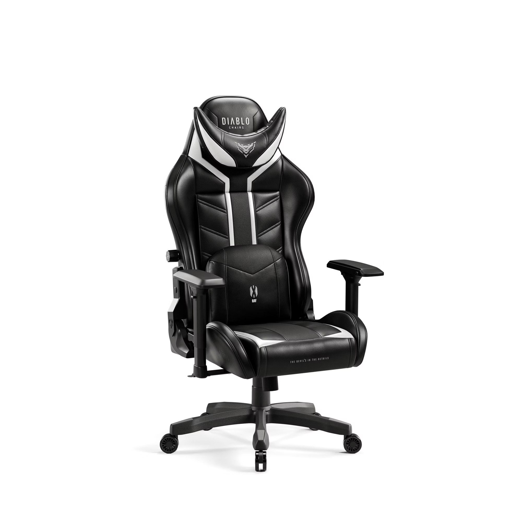 DIABLO CHAIRS Gaming-Stuhl X-Ray Kunstleder perforiert ergonomisch 4D-Armlehnen (4D-Armlehnen, Magnetkopfstütze, HDS Air perforiert, Kids S Normal L King XL), Magnetkopfstütze Lendenkissen TiltTech Wippfunktion