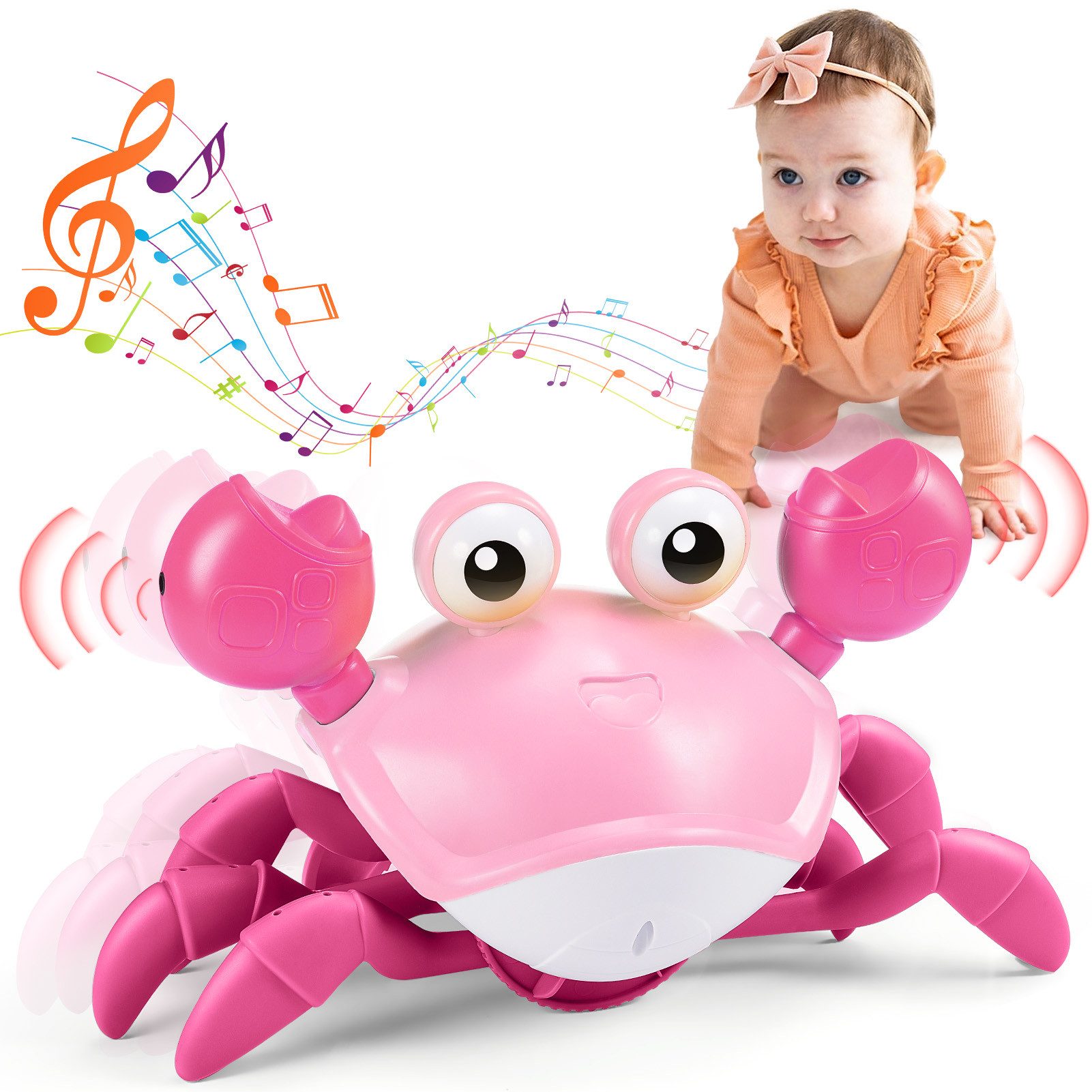 Wootoy Lernspielzeug Interaktives Krabben-Spielzeug mit Licht und Musik Babyspielzeug (Interaktives Spielzeug für Babys Kinder und gemeinsame Familienmomente, 1-St., Seitwärts krabbelnde Bewegung mit Soundeffekten), Montessori-Spielzeug Aktivitätsspielzeug