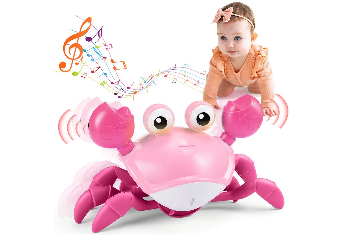 Wootoy Lernspielzeug Interaktives Krabben-Spielzeug mit Licht und Musik Babyspielzeug (Interaktives Spielzeug für Babys Kinder und gemeinsame Familienmomente, 1-St., Seitwärts krabbelnde Bewegung mit Soundeffekten), Montessori-Spielzeug Aktivitätsspielzeu