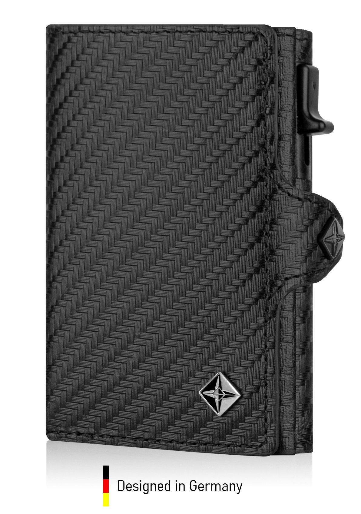 von Elbstein Hamburg Smart-Wallet 'Fiete'. Echtleder Geldbörse mit Card-Holder. Slim Wallet mit Münzfach (Designed in Hamburg, Handgefertigt, Made in Europe), Kartenetui mit Münzfach