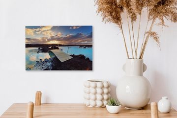 OneMillionCanvasses® Leinwandbild Blaue Lagune bei Sonnenuntergang in Island, (1 St), Wandbild Leinwandbilder, Aufhängefertig, Wanddeko, 30x20 cm