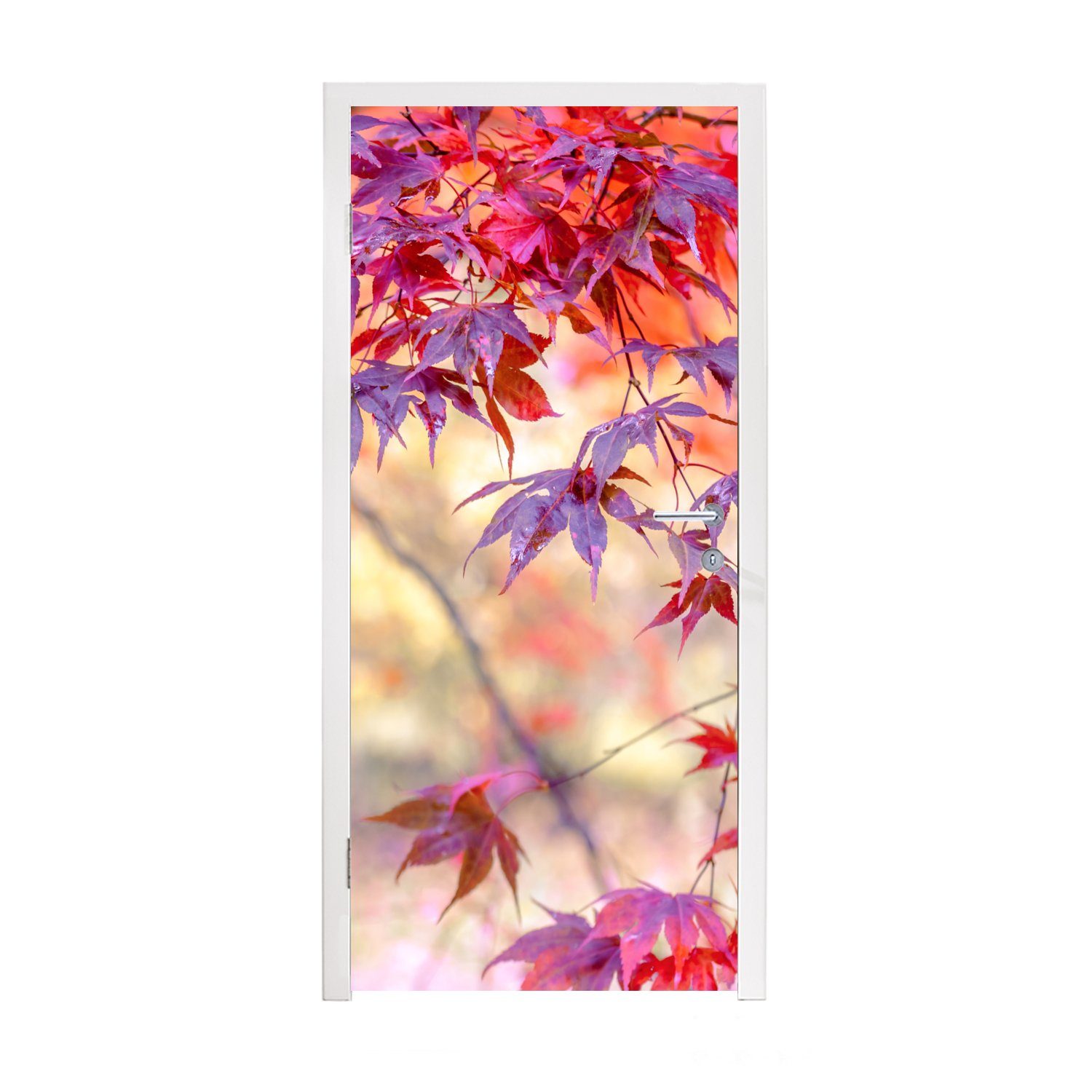 MuchoWow Türtapete Japanischer Ahorn mit roten Blättern, Matt, bedruckt, (1 St), Fototapete für Tür, Türaufkleber, 75x205 cm