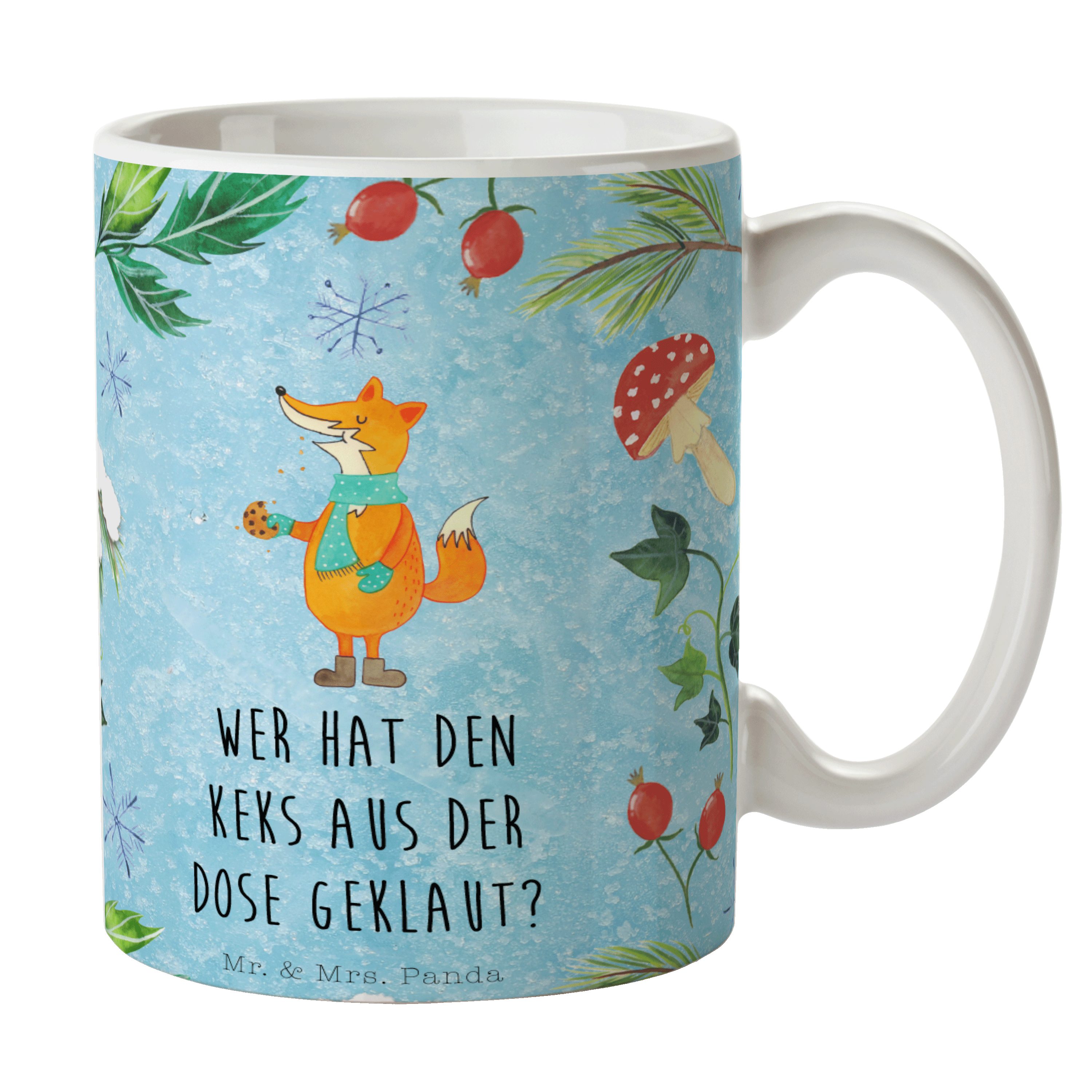 Geschenk, Keramik Mrs. Mr. - Keksdose Porze, Weihnachten, Kaffeebecher, Panda Tasse Eisblau - Fuchs &