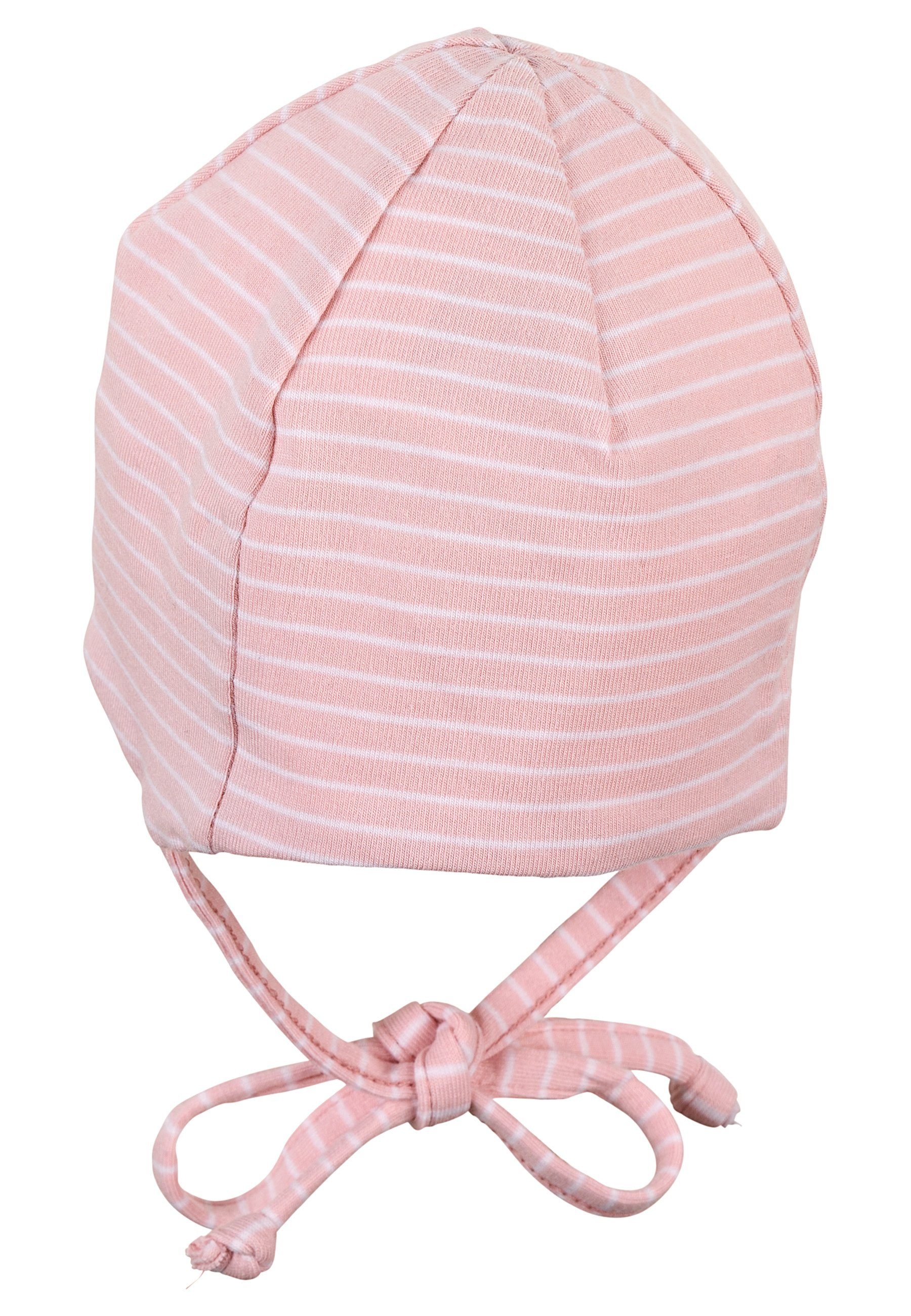 Sterntaler® Baumwolle rosa Beanie und und Umschlag) Bindeband Babymütze Schlupfmütze mit (1-St., Mütze Ohrenklappen Kinder Ringeln OCS tragbar mit mit ohne aus