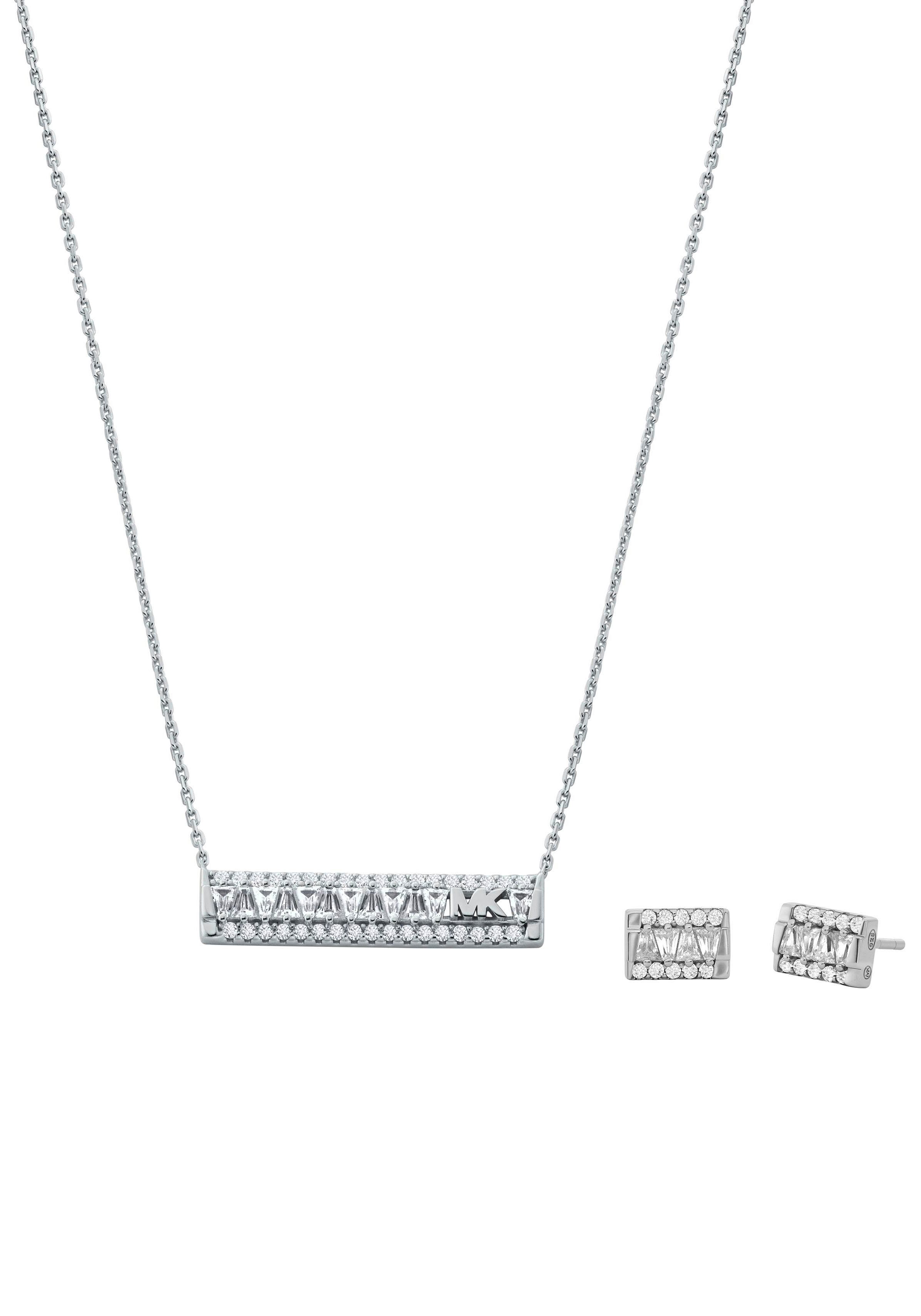 MICHAEL KORS Ohrring und Ketten Set PREMIUM, TAPERED BAGUETTE BAR, MKC1688SET (Set, 3-tlg), mit Zirkonia (synth)