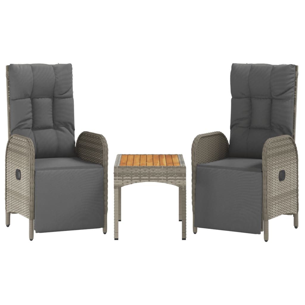 vidaXL Gartenstuhl Garten-Relaxstühle 2 Stk. mit Tisch Grau Poly Rattan (3 St)