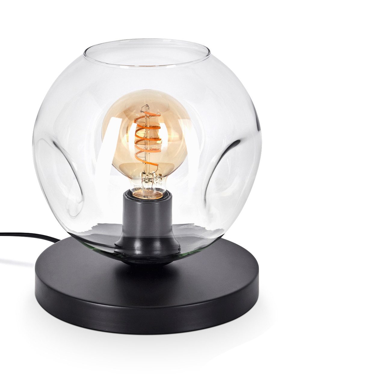 Tischleuchte Tischlampe aus Metall/Glas in Schwarz/Klar