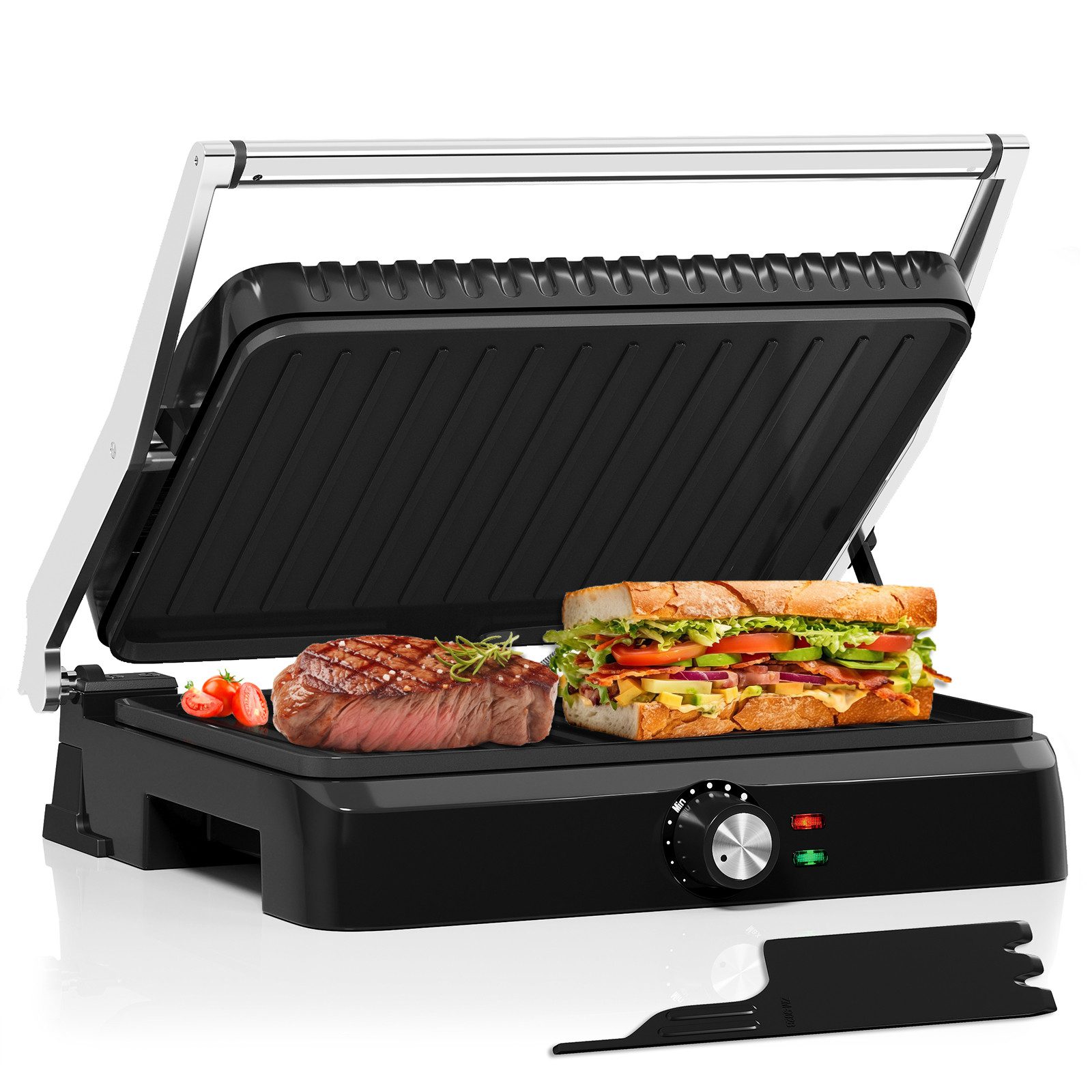 HOMELUX Elektrogrill Kontaktgrill 3 in 1 Multigrill, 2200W Grill, Elektrischer Optigrill, 2200,00 W, Antihaftbeschichtet, Edelstahl Tischgrill mit Zubehör