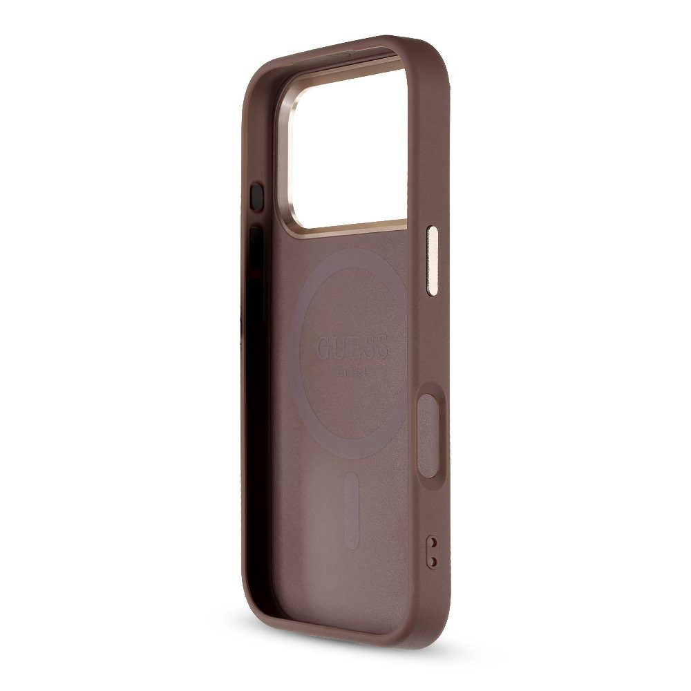 Guess Handyhülle Limited Edition Hülle Case iPhone 17 Pro Kunstleder braun Kette MagSaf 6,3 Zoll, Kantenschutz – Bild 4 von 5