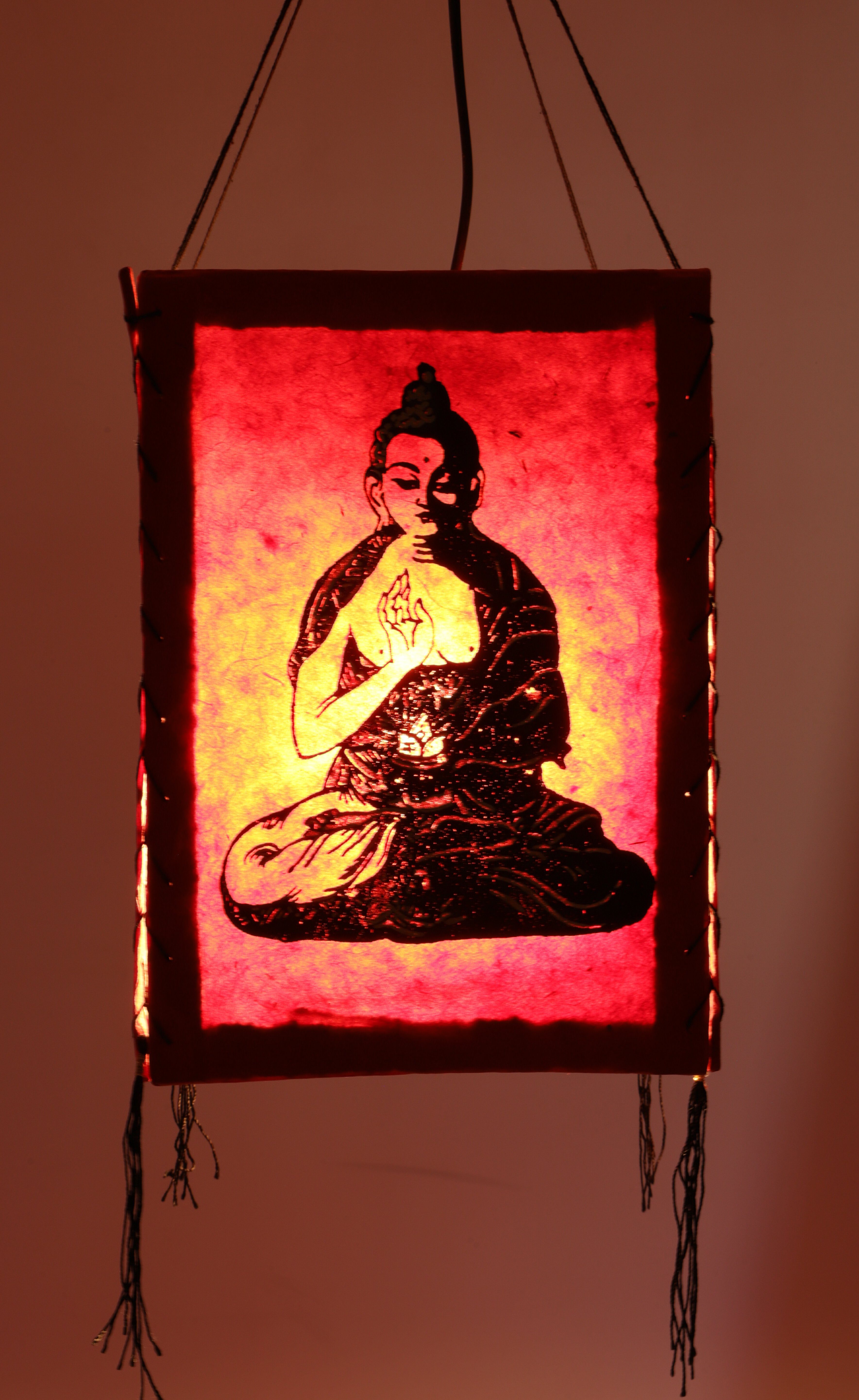 Guru-Shop Deckenleuchten Lokta Papier Hänge Leuchtmittel 1 Lampenschirm, nicht Buddha rot inklusive Deckenleuchte