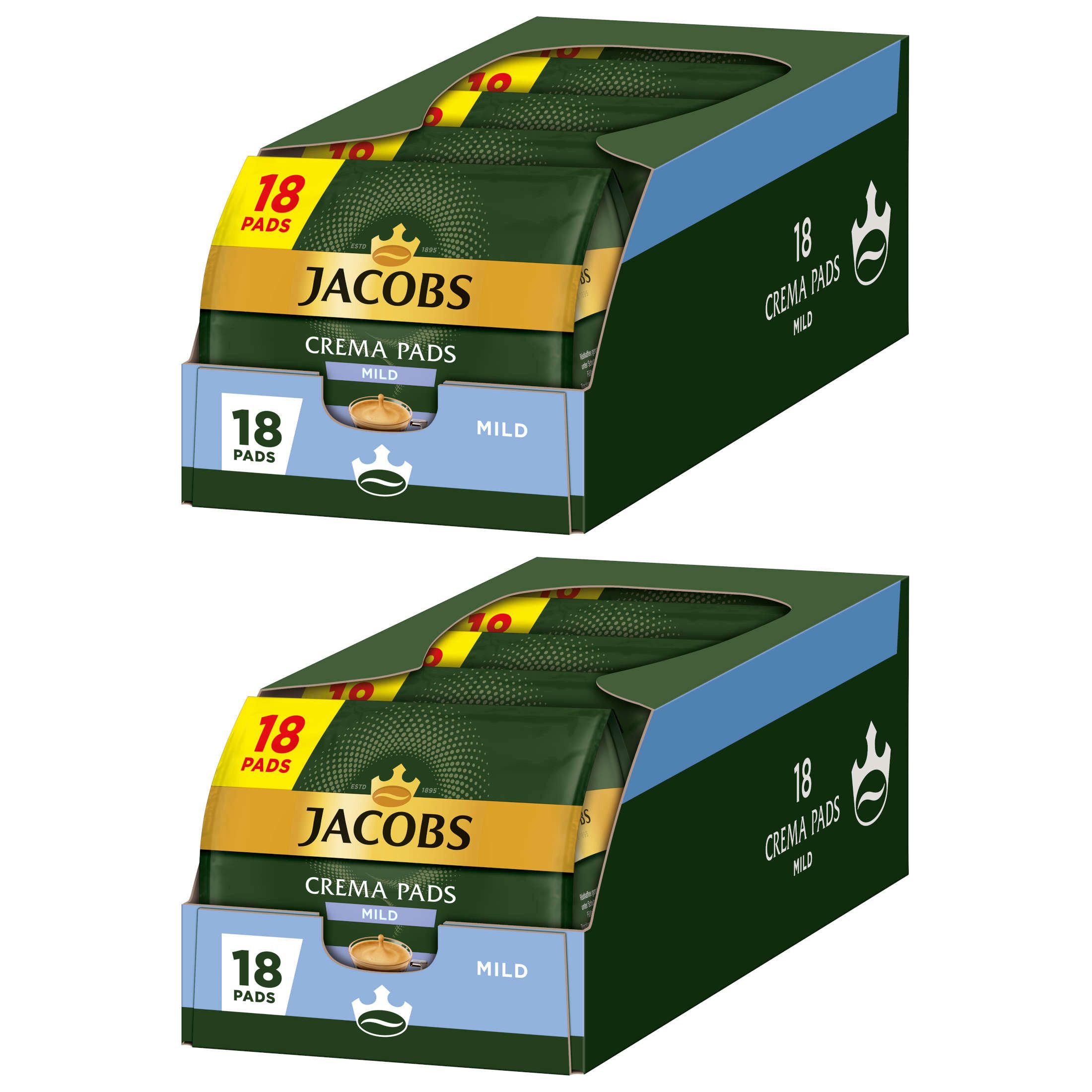 JACOBS Kaffee Crema Mild helle Röstung Senseo kompatibel 10 x 18 = 180 Kaffeepads, (Packung, 10er Pack)