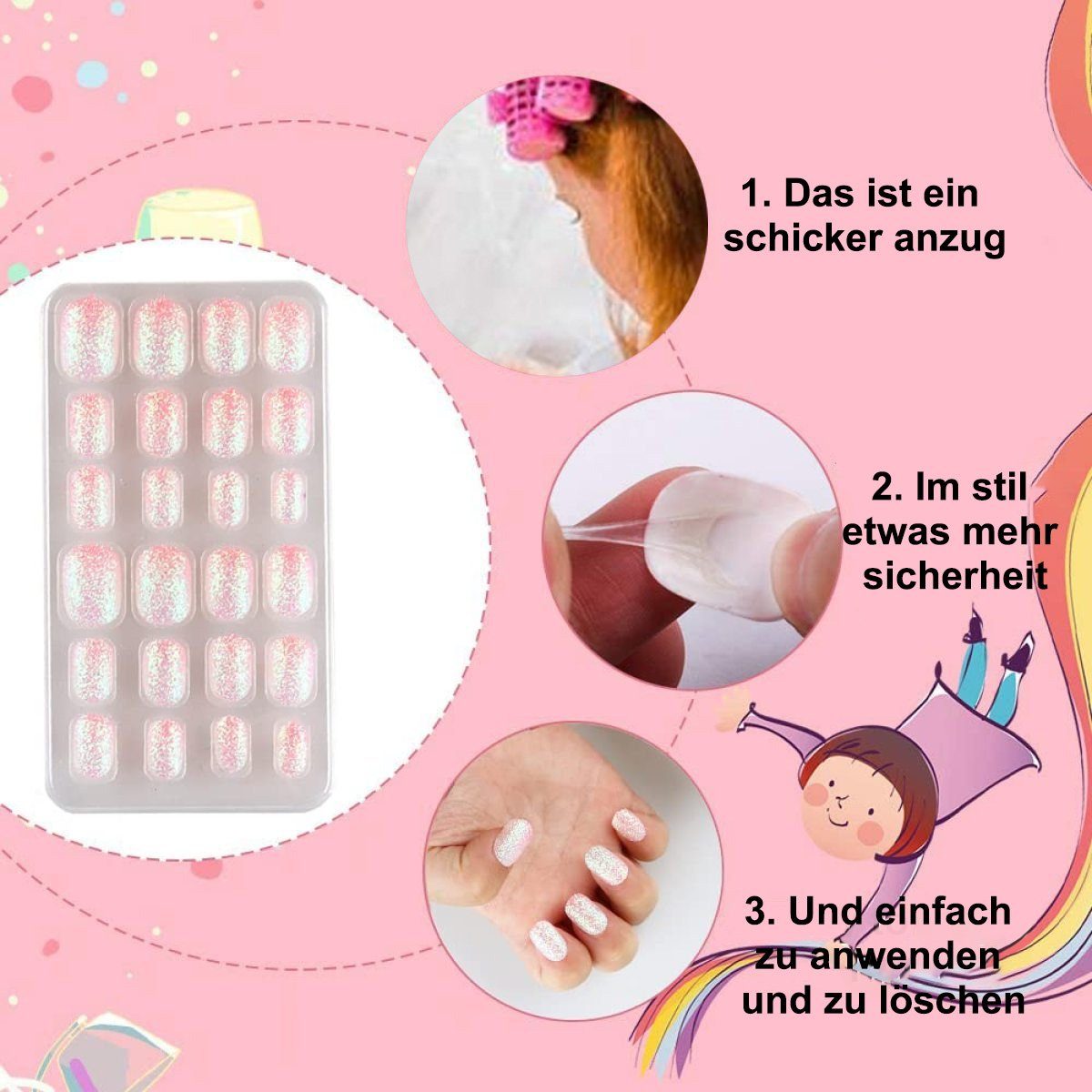 Nails Falsche Press Stück Nägel Juoungle on 24 Kunstfingernägel Kinder Rosa Kinder