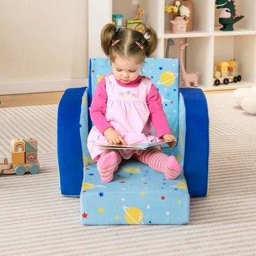 KOMFOTTEU Kindersofa 3 in 1, mit Rückenlehne & Armlehne, Blau