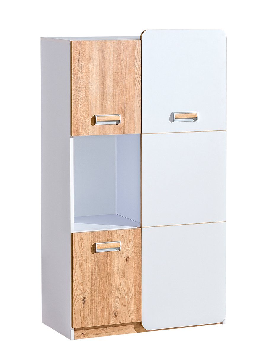 Stylefy Kinderkleiderschrank Laterne (Kinderschrank, Mehrzweckschrank) 3-türig, mit Fach und Einlegeböden, viel Stauraum, Modern Design, für Kinder Nash Eiche - Weiß