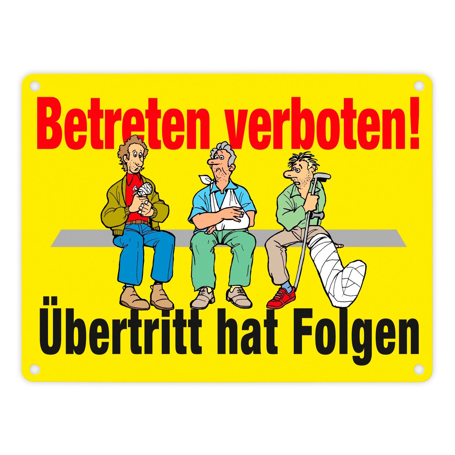 Metallschild Betreten verboten Metallschild in 15x20 cm gelb mit Spruch Übertritt
