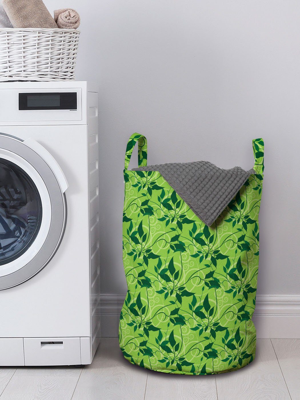 Wäschekorb Kordelzugverschluss der Wäschesäckchen Clutter mit Abakuhaus Waschsalons, für Blätter wirbelt Botanisch Griffen