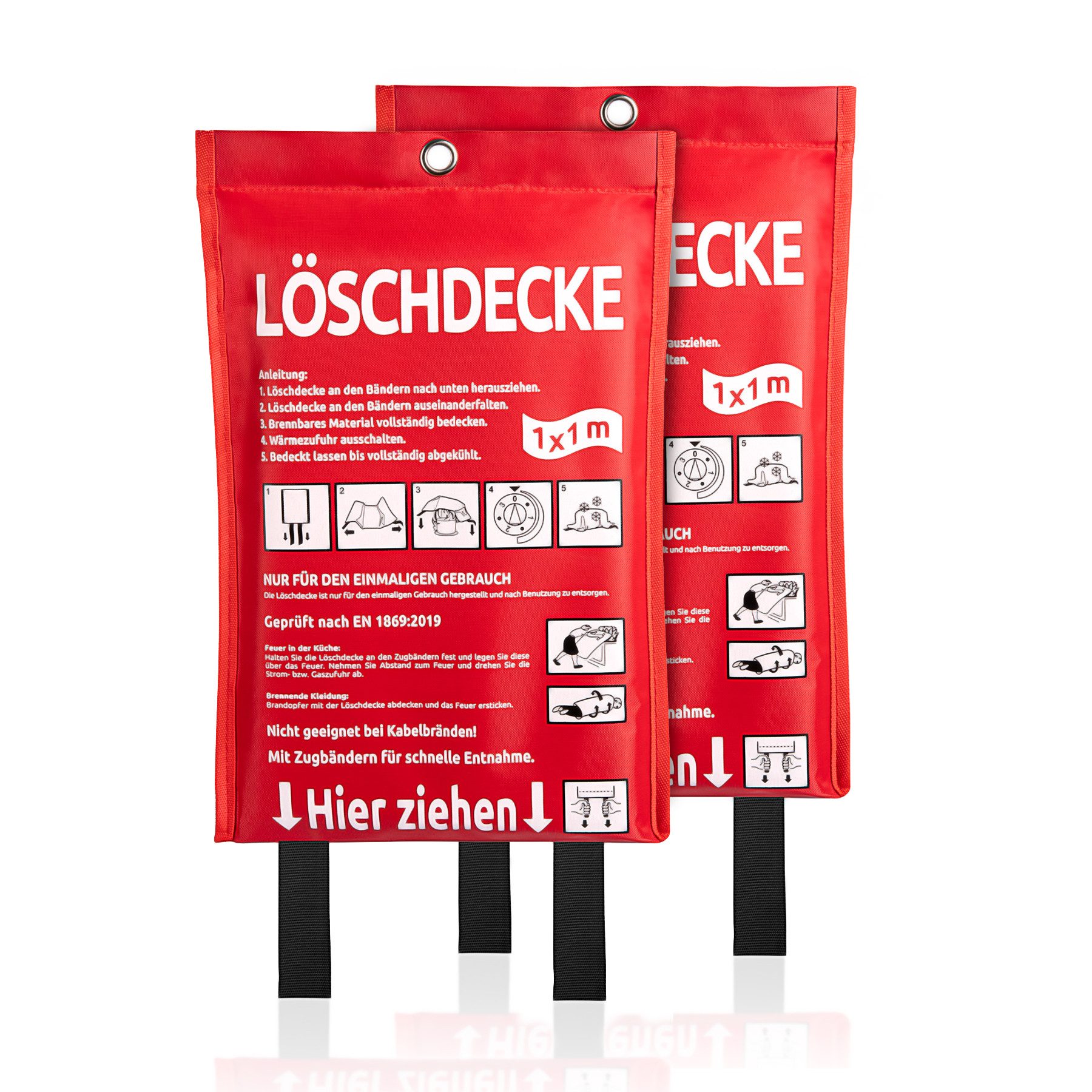BigDean Löschdecke Fettbrand-Schutz aus Fiberglas – Geprüft nach DIN EN 1869:2001, 100x100 cm, (Packung, 2-St., Löschdecke), Feuer-Löschdecke mit Griffen