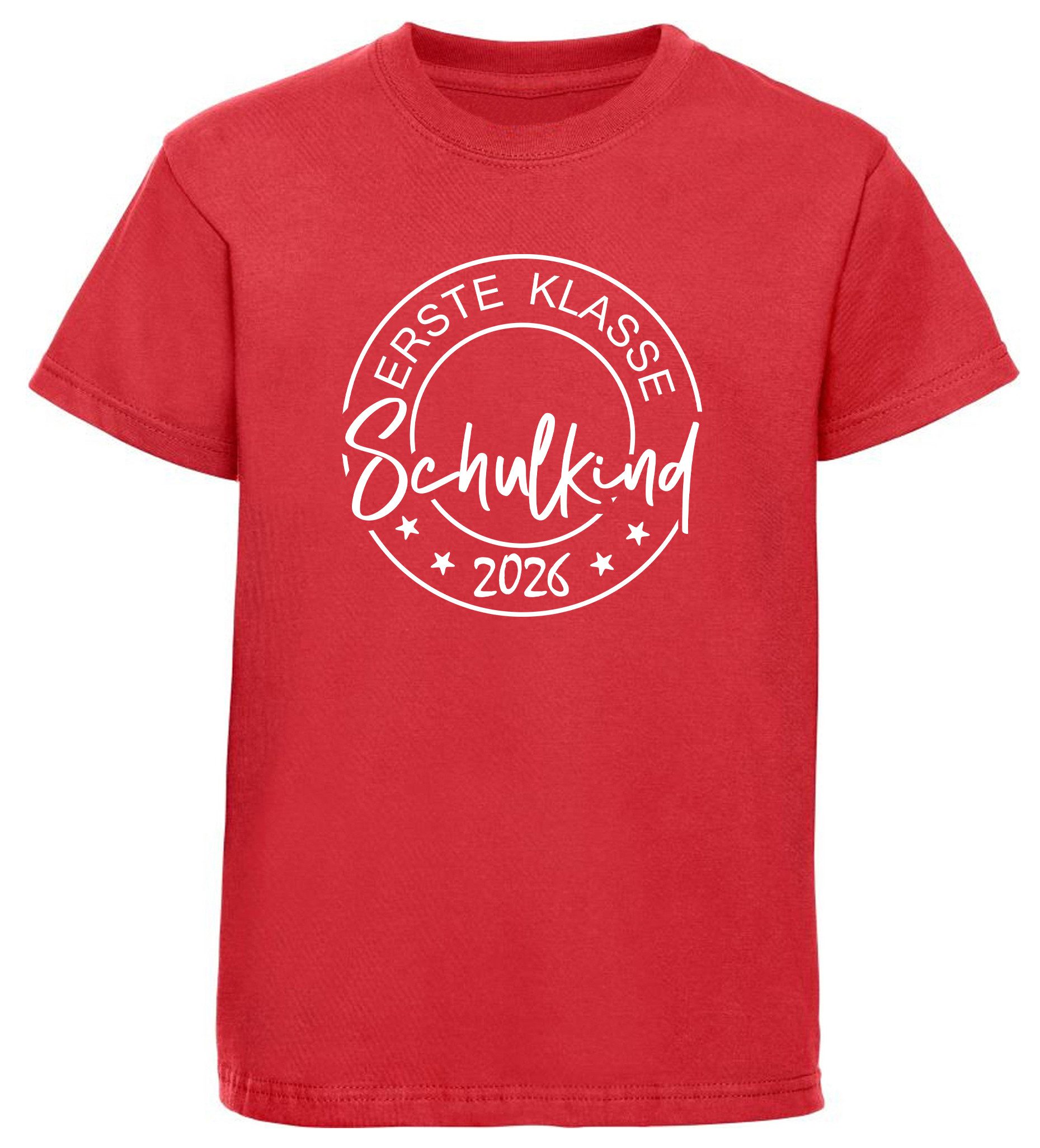 MyDesign24 T-Shirt Kinder Einschulungs T-Shirt Erste Klasse Schulkind rot kurzarm Regular Fit print Shirt i806