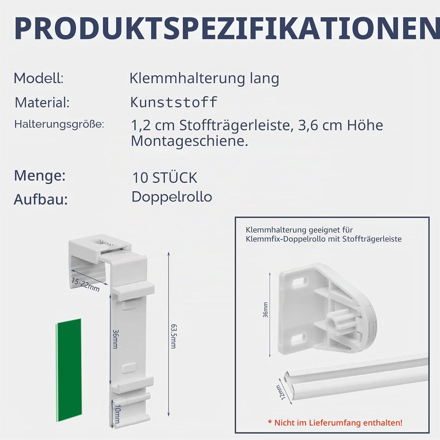 FELIXLEO Klemmträger 10 Stück Klemmhalter Rollo Doppelrollo Ohne Bohren PVC Fenster, (1-tlg)