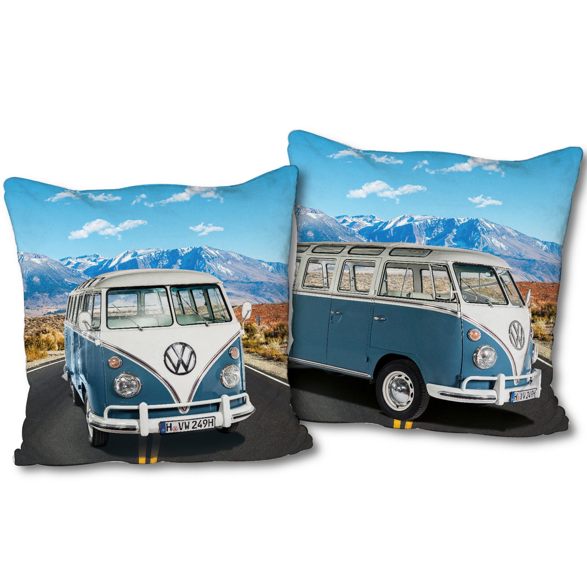 Dekokissen VW Volkswagen Bulli T1 Blau 40 x 40 cm Kissen pass. zur Bettwäsche 236