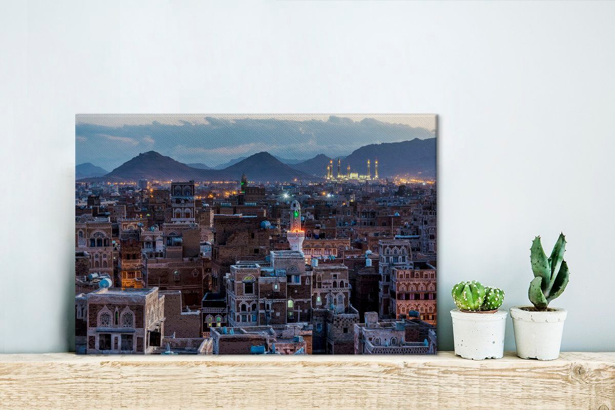 OneMillionCanvasses® Leinwandbild Luftaufnahme des Leinwandbilder, Sanaa, St), cm (1 Wandbild Wanddeko, der Stadtbilds Stadt jemenitischen 30x20 antiken Aufhängefertig