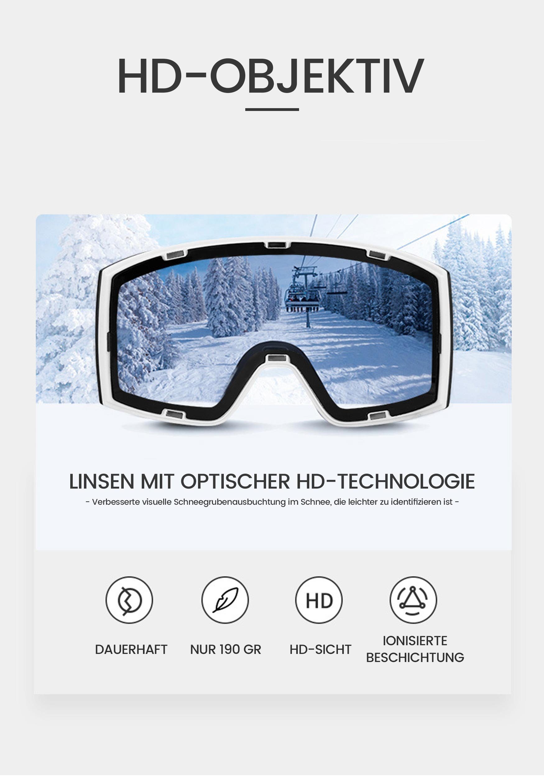 MAGICSHE Skibrille Snowboardbrille Design Objektiv Kugelförmiges Zweilagiges 2 Magnet