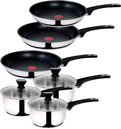 Tefal Topf-Set Jamie Oliver B12600 Каструлі & Pfannen Pfanne 20,24,26cm+Topf 16,18,20cm, Edelstahl 18/10 (Topfset Pfannenset, Каструліset, Каструлі, Pfannen Bratpfannen Kochtöpfe, Inkl. 1 Wender & 1 Filzschoner-Set), Antihaftbeschichtet, ohne Fett / Öl braten, für alle Herdarten