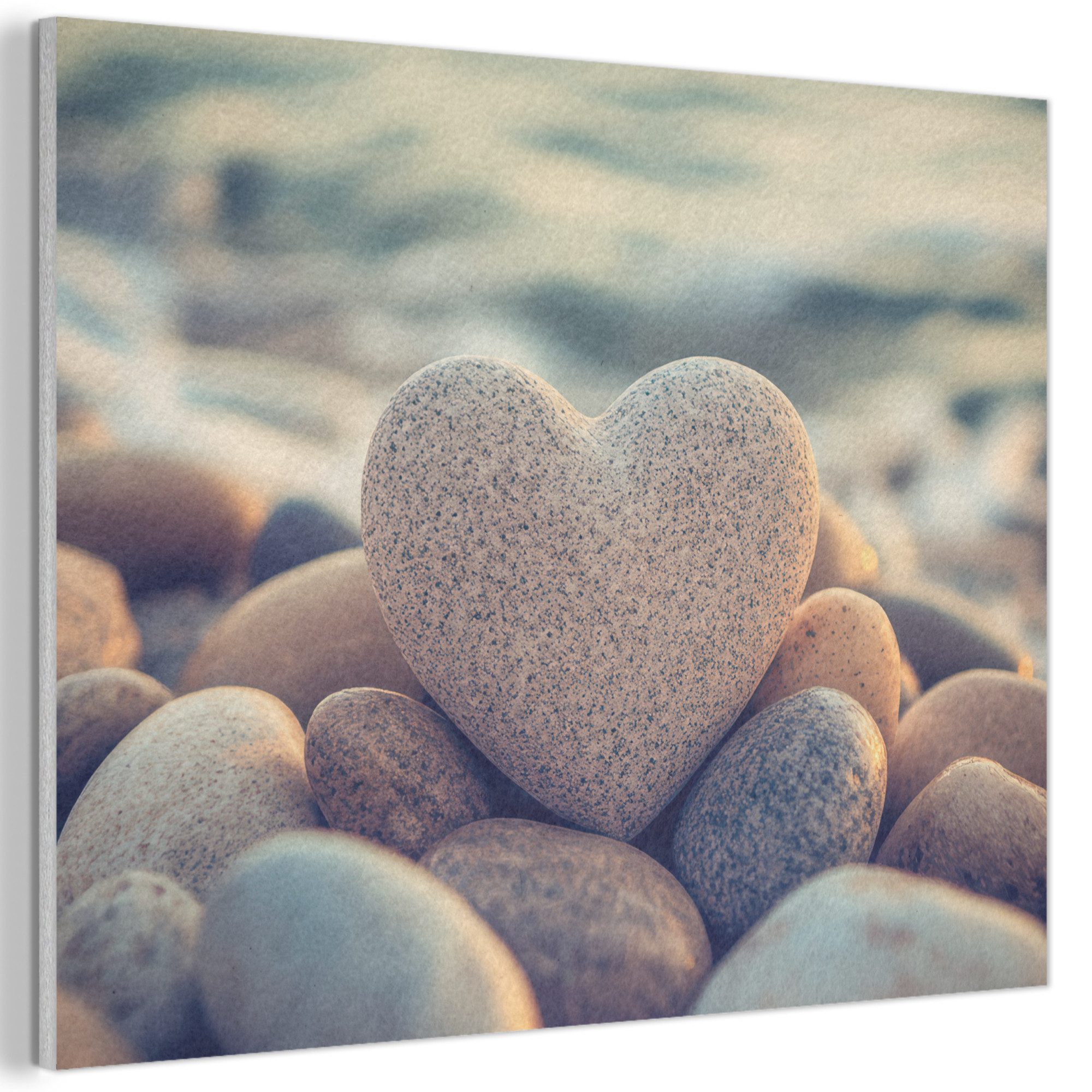 MuchoWow Gemälde Herz - Steine - Natur - Kieselsteine - Zen - Kieselsteine, Fotodruck (1 St), Akustikpaneele PET-Filz, Akustikbild, Schalldämmung, Deko 40x30 cm