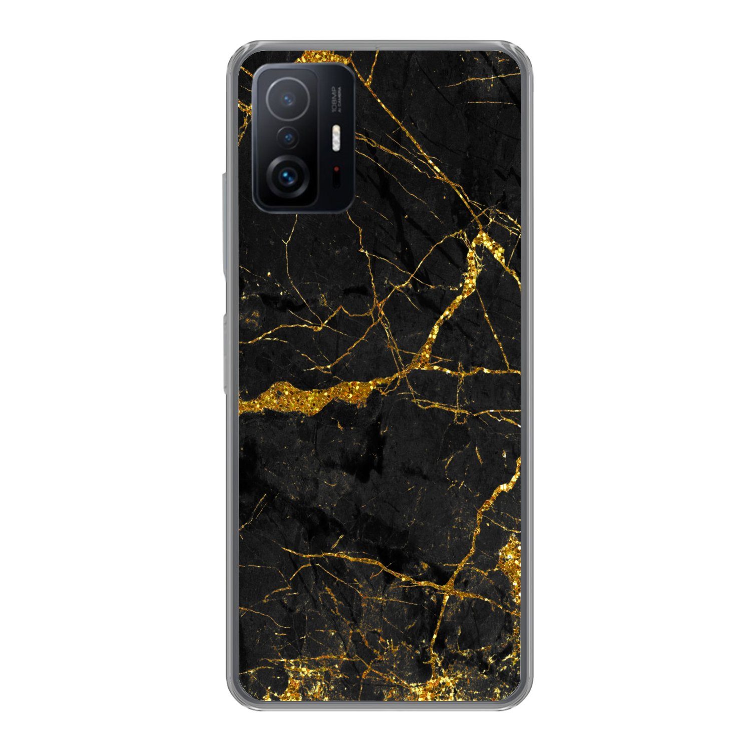 MuchoWow Handyhülle für Xiaomi 11 Lite 5G NE Marmor - Gold - Schwarz - Marmoroptik - Luxus, Phone Case, Silikon, Schutzhülle Dünn