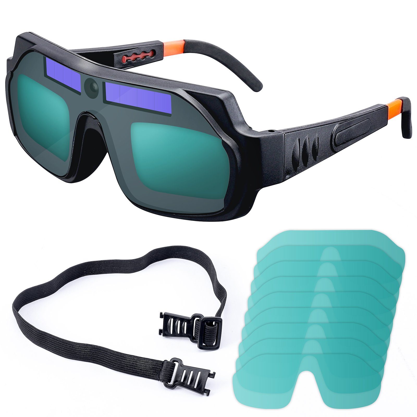 Yorbay Arbeitsschutzbrille Automatische Schweißeraugenbrille,  solarbetriebene Schweißerbrille, Schweißschutzbrillen mit 10 Schutzgläser,  einem Kopfband