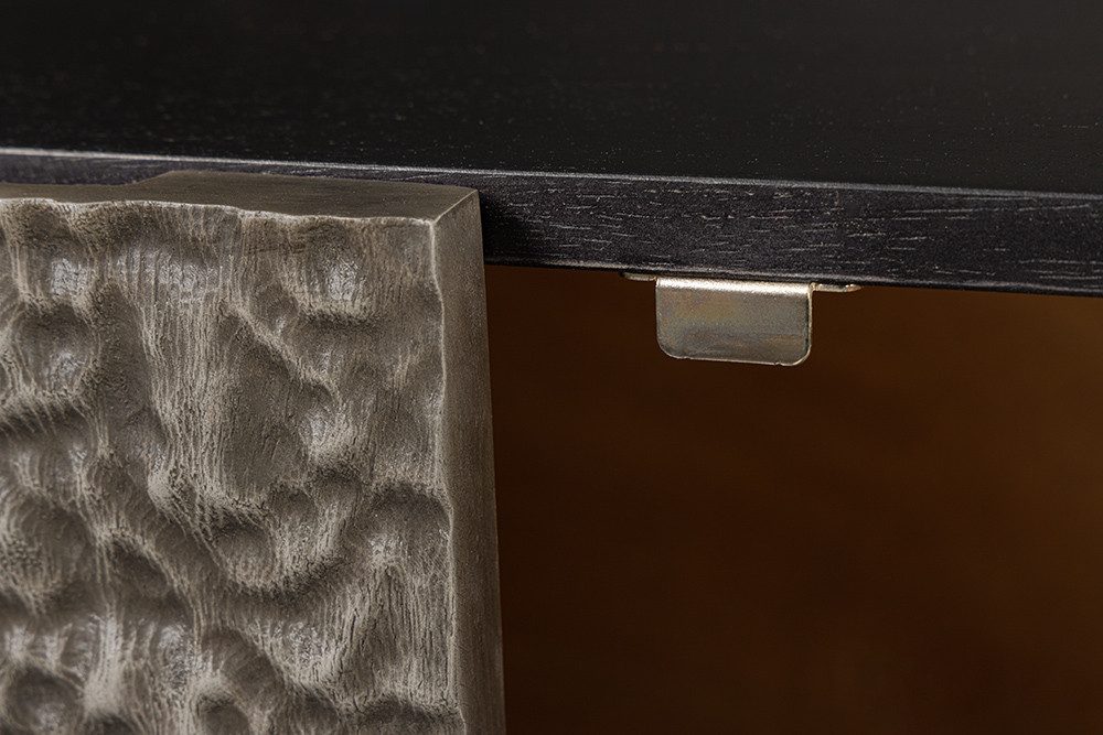 riess-ambiente Sideboard CROCO 180cm grau / schwarz (Einzelartikel, 1 St), Massivholz · Metall · Design-Kommode · 3D Schnitzereien · Wohnzimmer