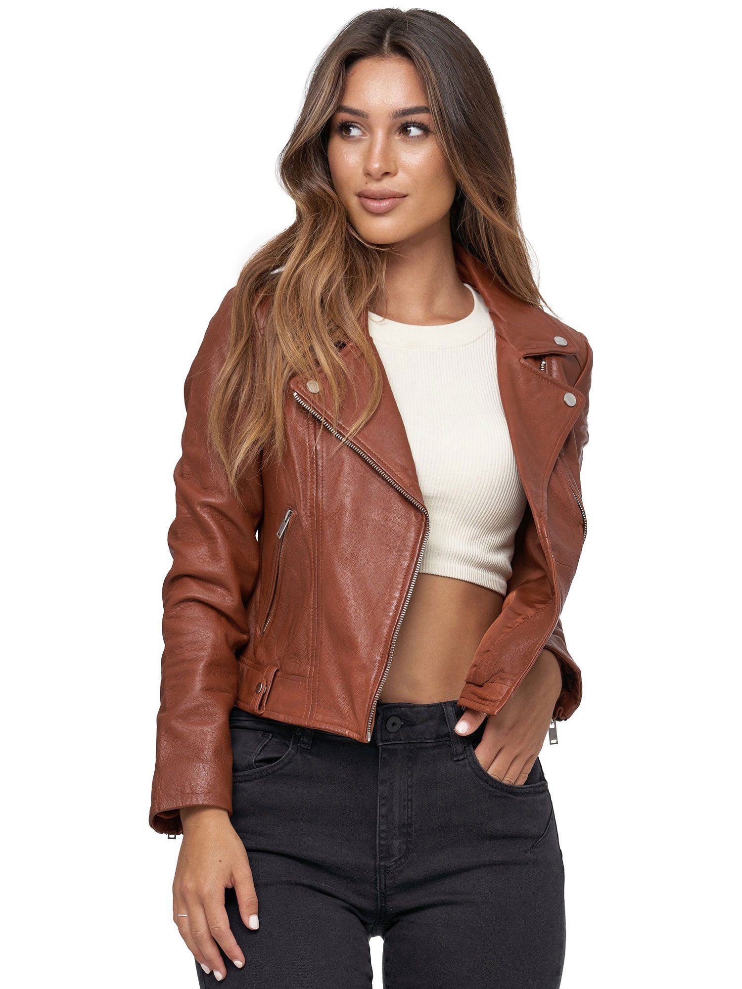 Tazzio Lederjacke F507 Biker Look mit coolen Zipper-Details & Reverskragen