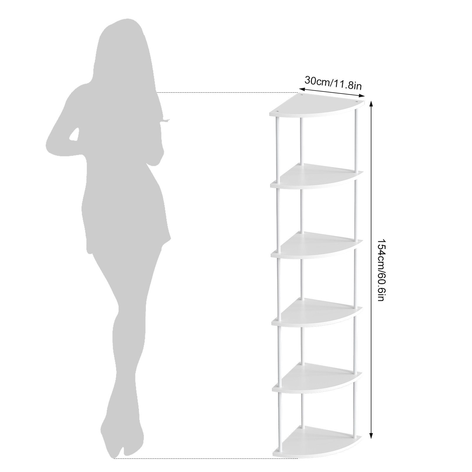 JEOBEST Eckregal Bücherregal mit 6 Ebenen, Aufbewahrungsregal, Pflanzenregal, H: 154cm, Industrial-Design, mit Stahlrahmen – Bild 4 von 5