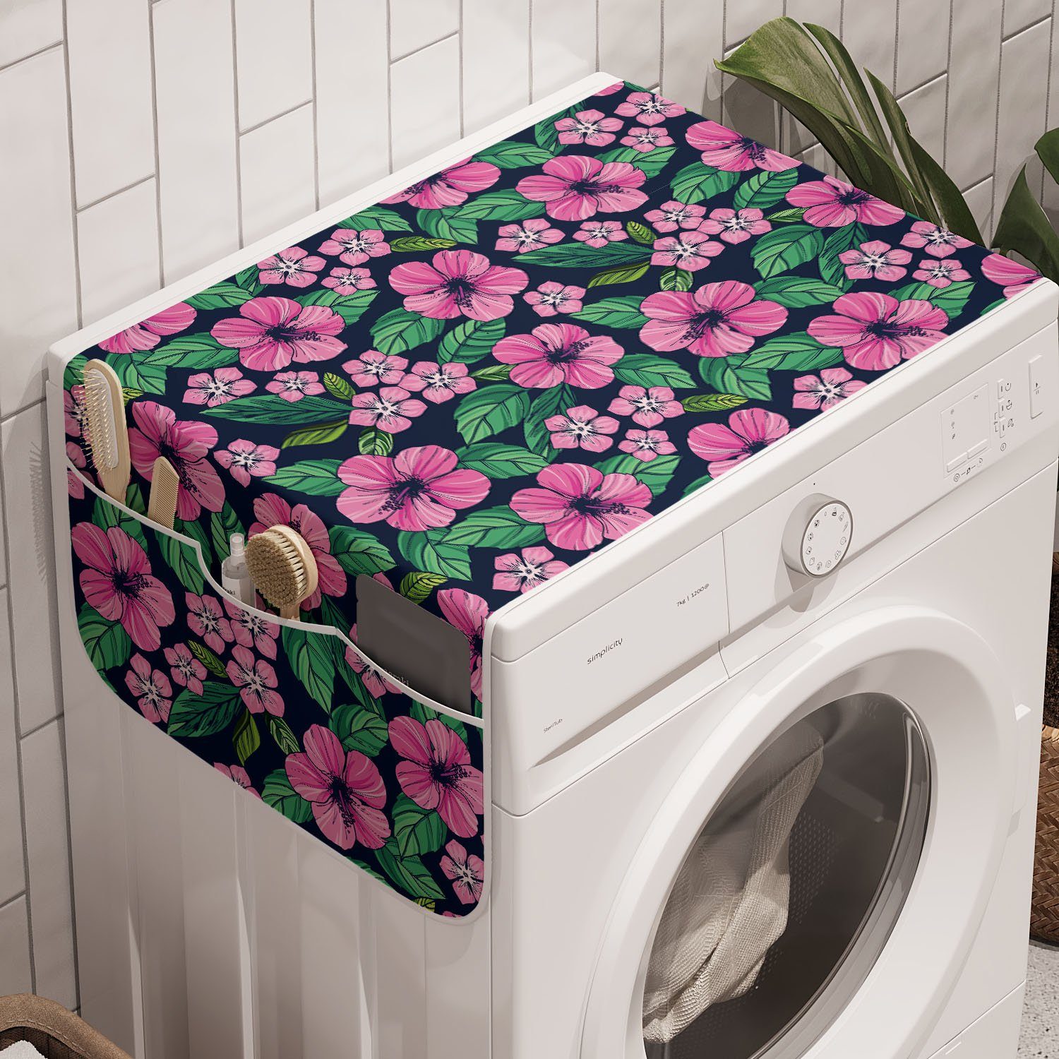 Abakuhaus Badorganizer Anti-Rutsch-Stoffabdeckung für Waschmaschine und Trockner, Blumen Top Blick auf Exotische Pflanzen
