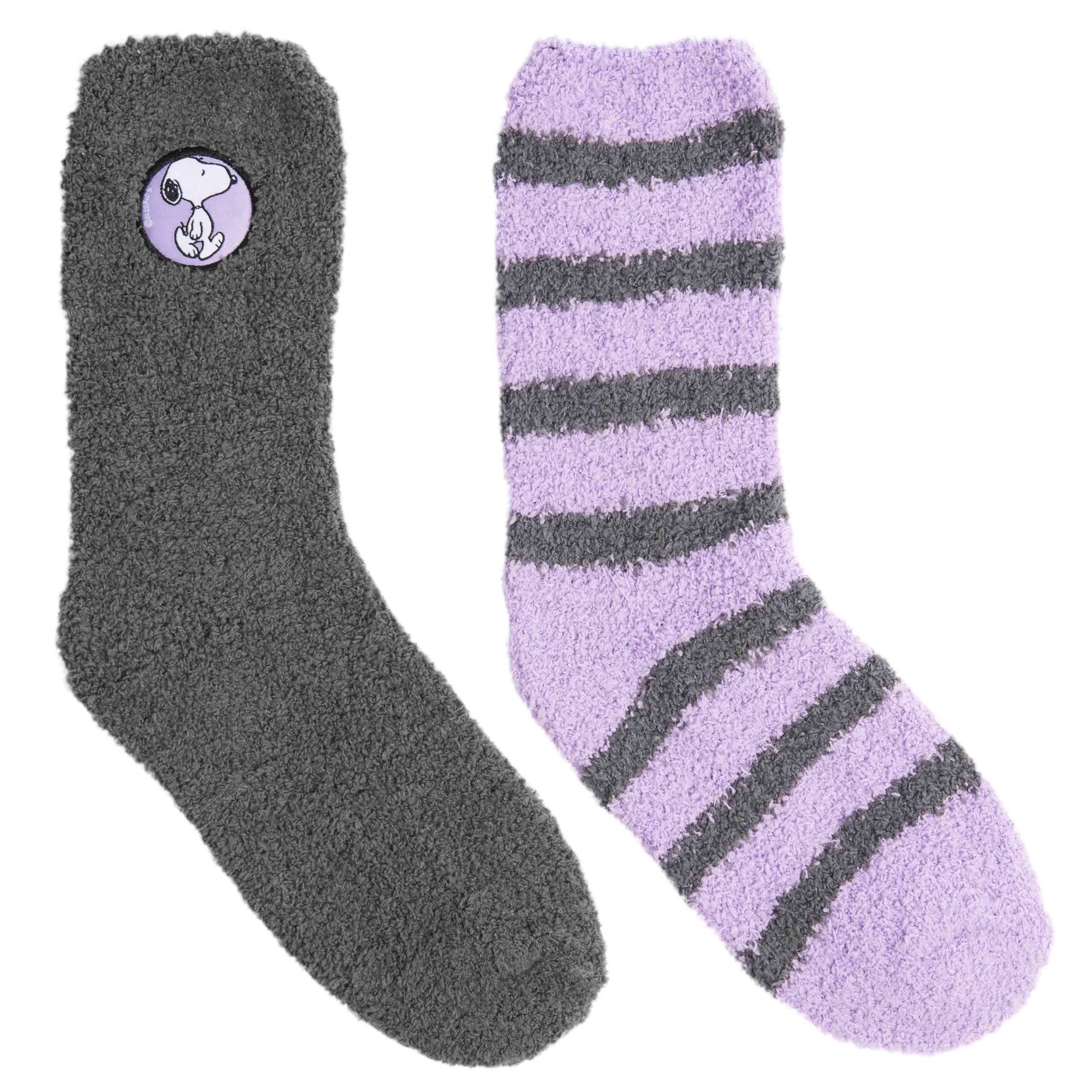 United Labels® Socken Peanuts Snoopy Kuschelsocken uni und geringelt (2er Pack)