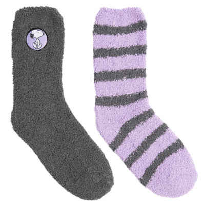 United Labels® Socken The Peanuts Snoopy Kuschelsocken für Damen Grau/Lila (2er Pack)