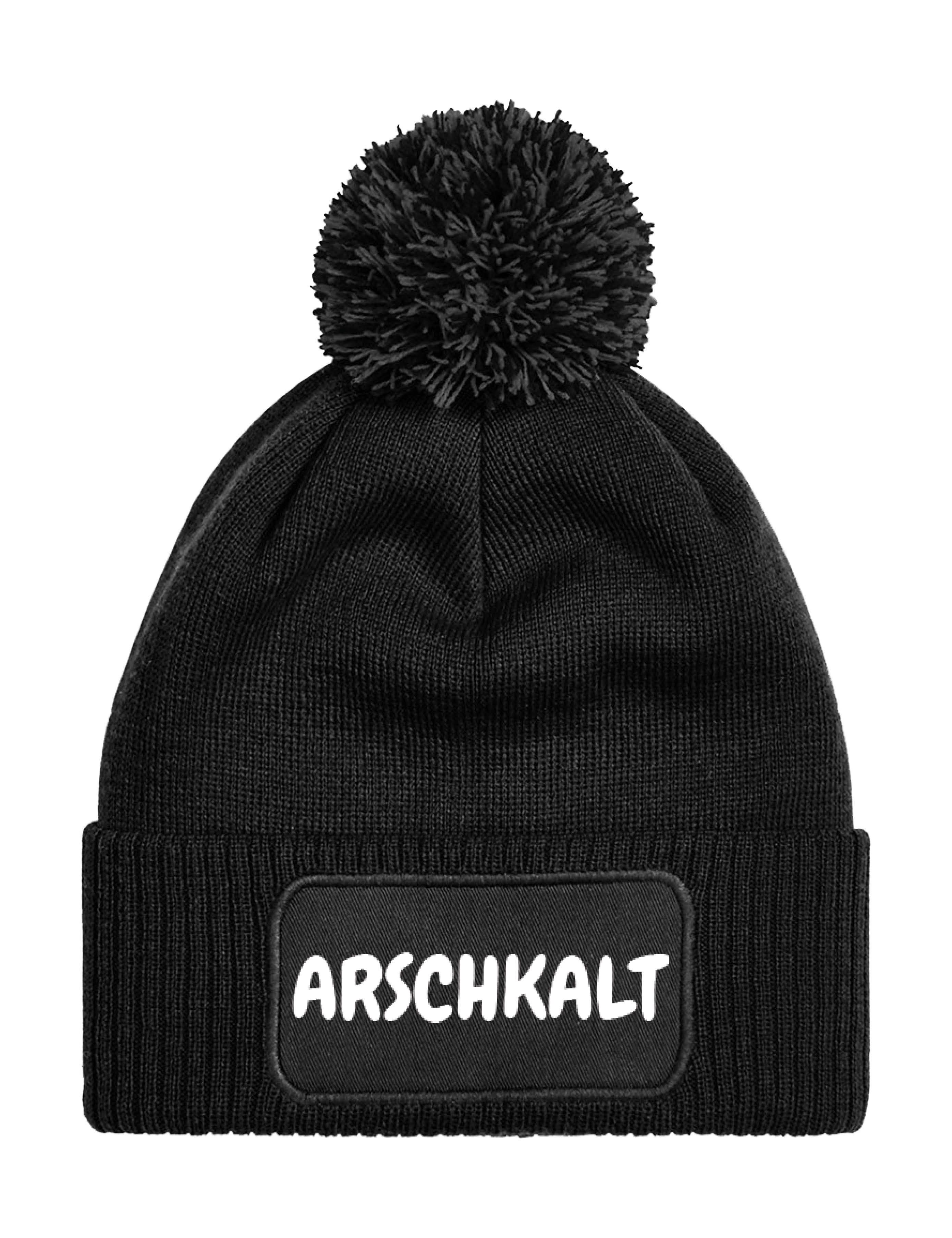 Youth Designz Beanie Unisex Strick Bommel Beanie Mütze mit Arschkalt Aufdruck Geschenk mit lustigem Spruch für Herren und Damen