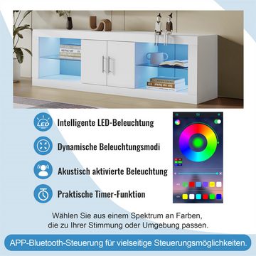 autolock TV-Schrank Moderner schwarzer TV-Ständer;16-Farben-LED,Bluetooth-Steuerung