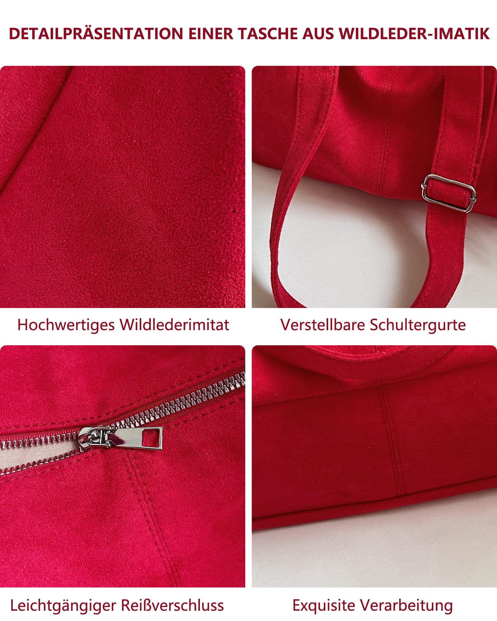 Zaewry Schultertasche Umhängetasche Damen Veloursleder Tasche Damen Crossbody Bag, Crossbag mit verstellbarem Schultergurt für Arbeit Reisen Alltag – Bild 5 von 5