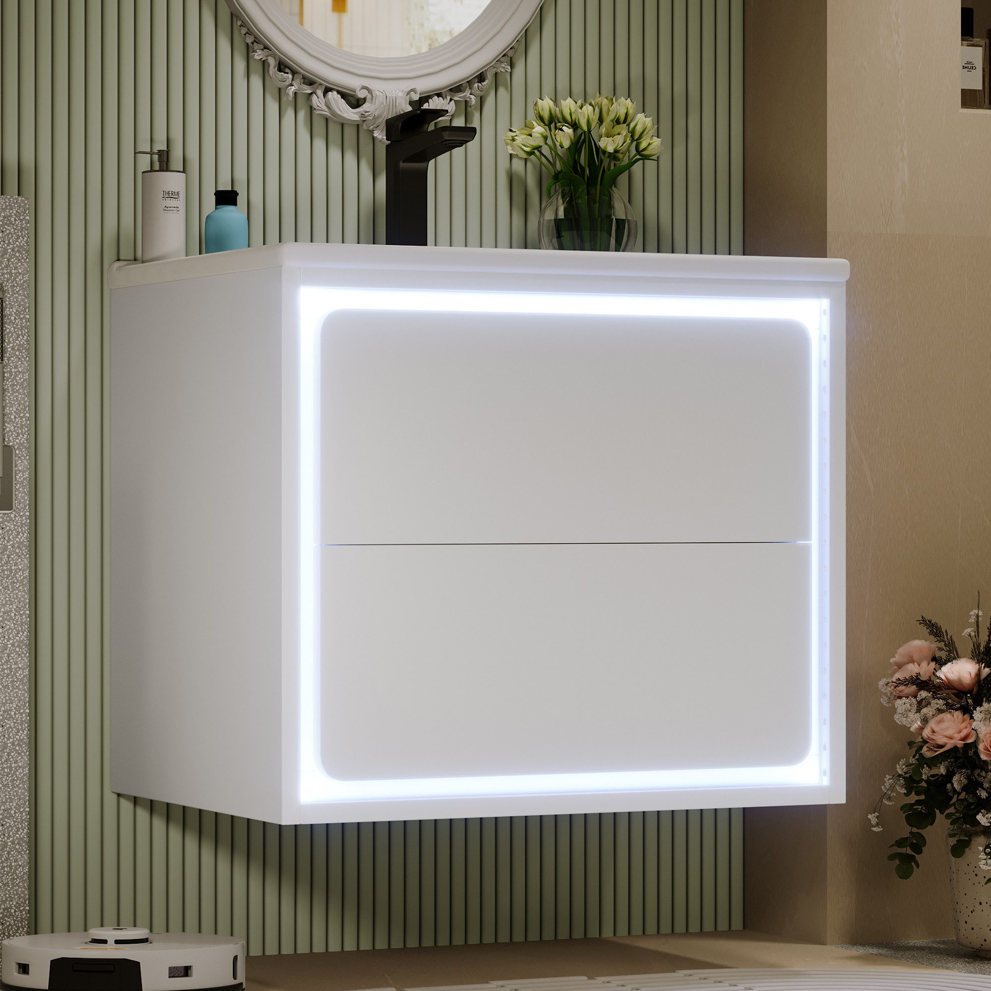Merax Waschtisch mit LED-Radarsensor-Beleuchtung (stehend Badmöbel Badezimm günstig online kaufen