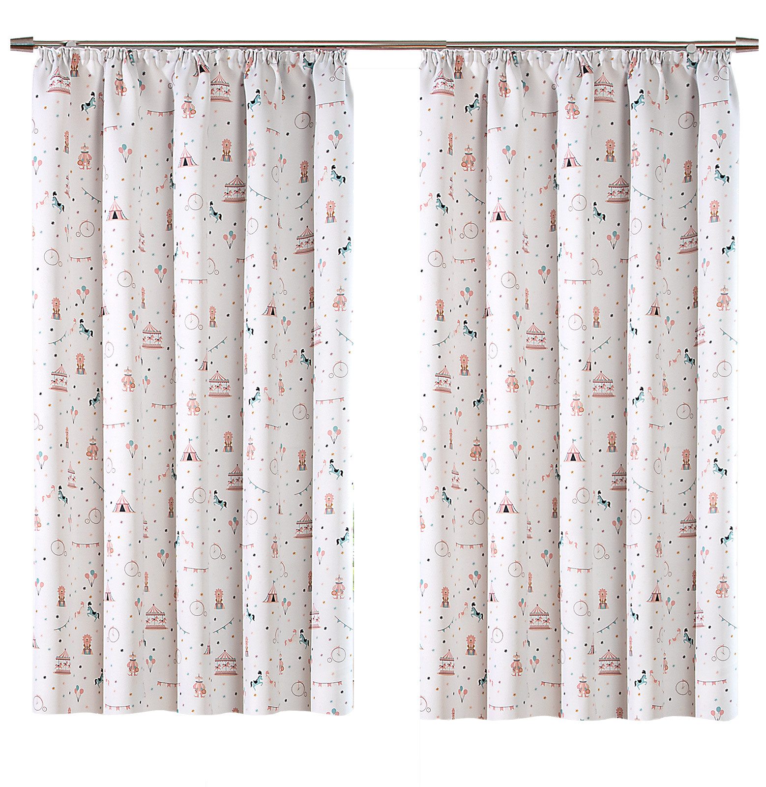 heimtexland Verdunkelungsvorhang Kinderzimmer Deko Gardine Thermo Vorhang Kinder (2 St), Kräuselband, verdunkelnd, Mikrofaser, 2er Pack Bandschals Kindergardine blickdicht Zirkus rosa