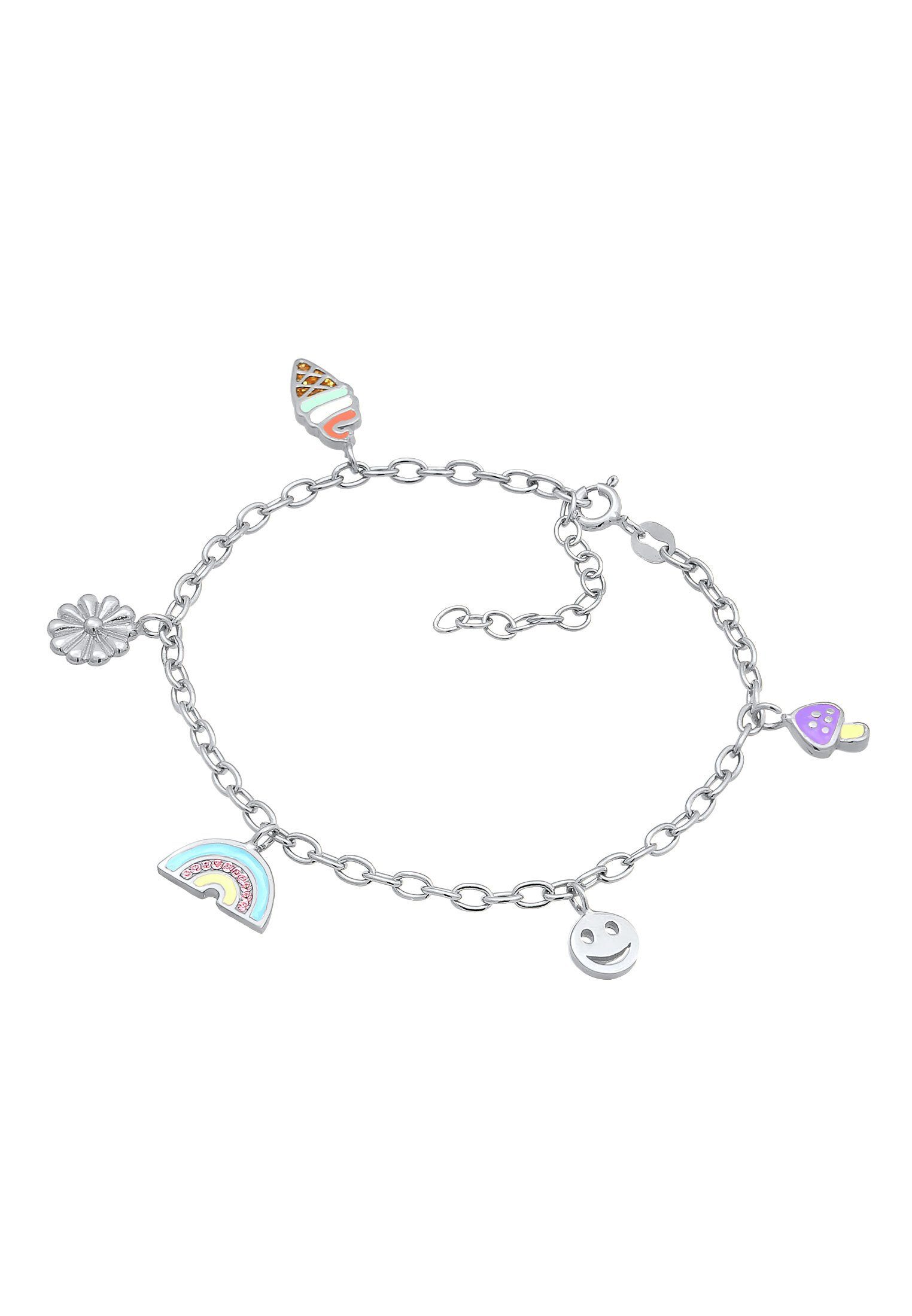 Elli Armband Smiling Blume Pilz Eis Emaille Anhänger 925 Silber, Blume