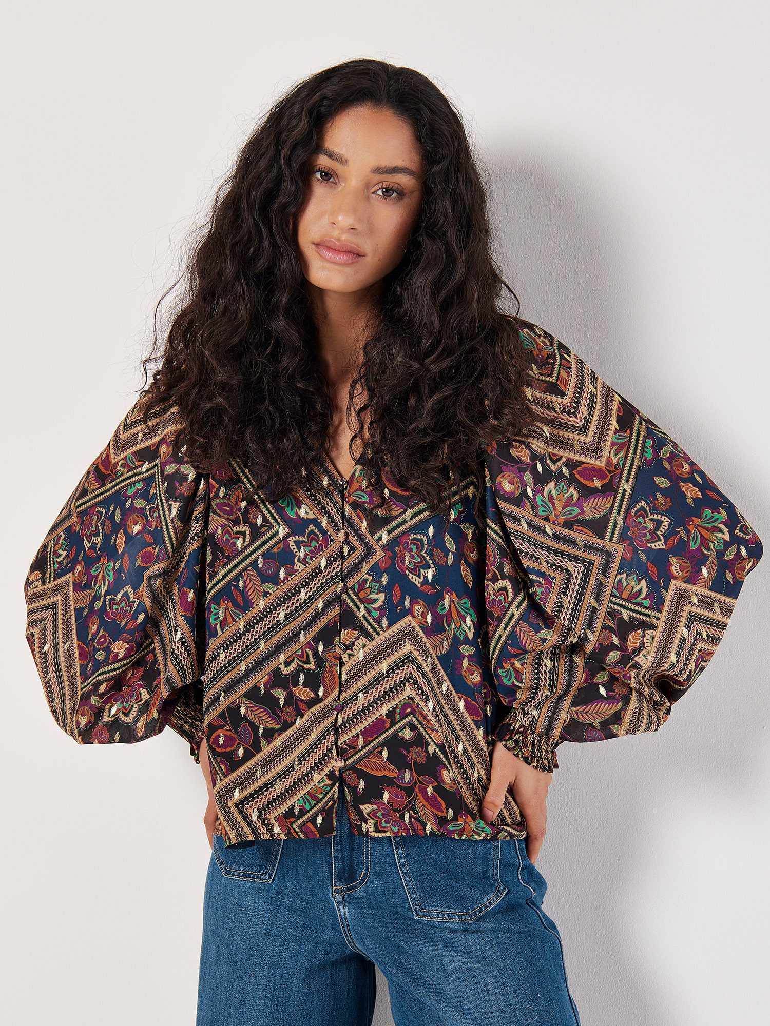 Apricot Tunika Blumendruck Top (1-tlg) mit Golddetails günstig online kaufen