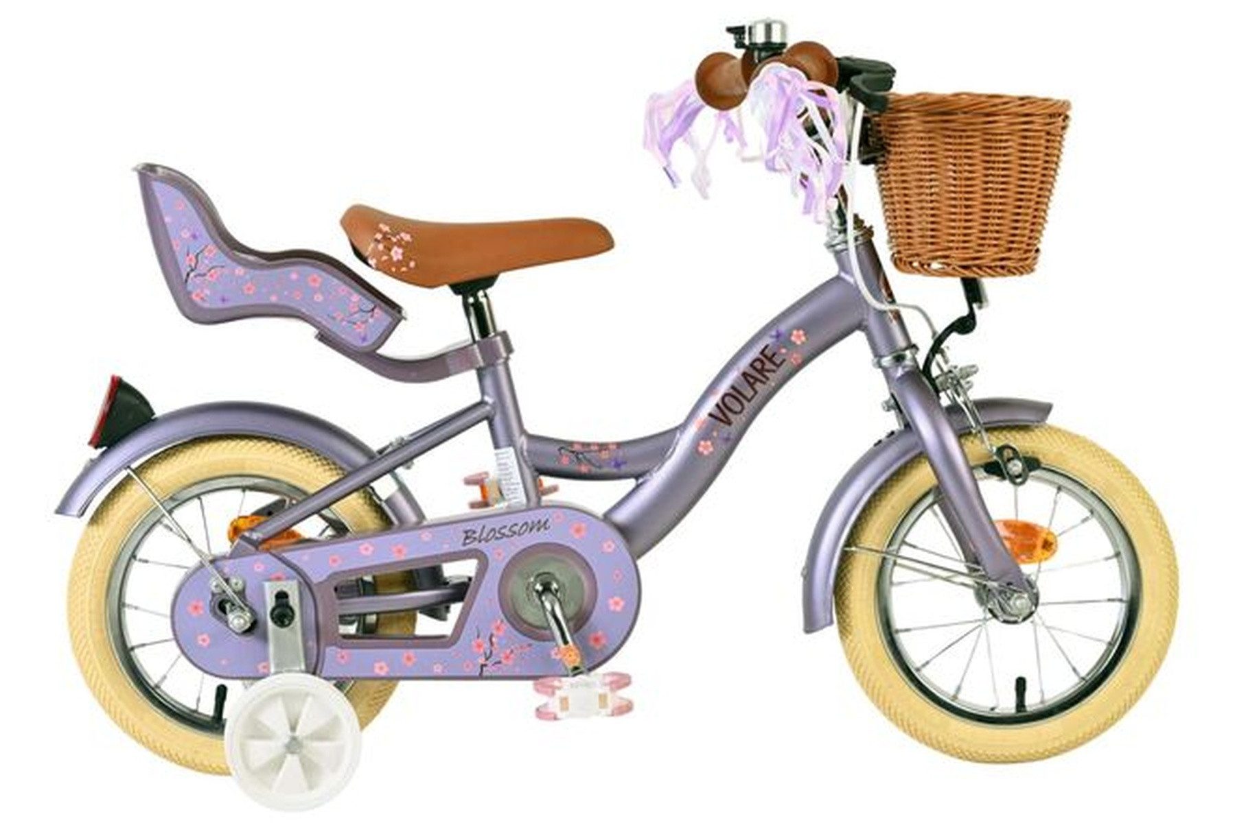 Volare Kinderfahrrad Blossom Kinderfahrrad - Mädchen - 12 Zoll - Lila, Handbremse und Rücktrittbremse, abnehmbare Stützräder, Luftreifen